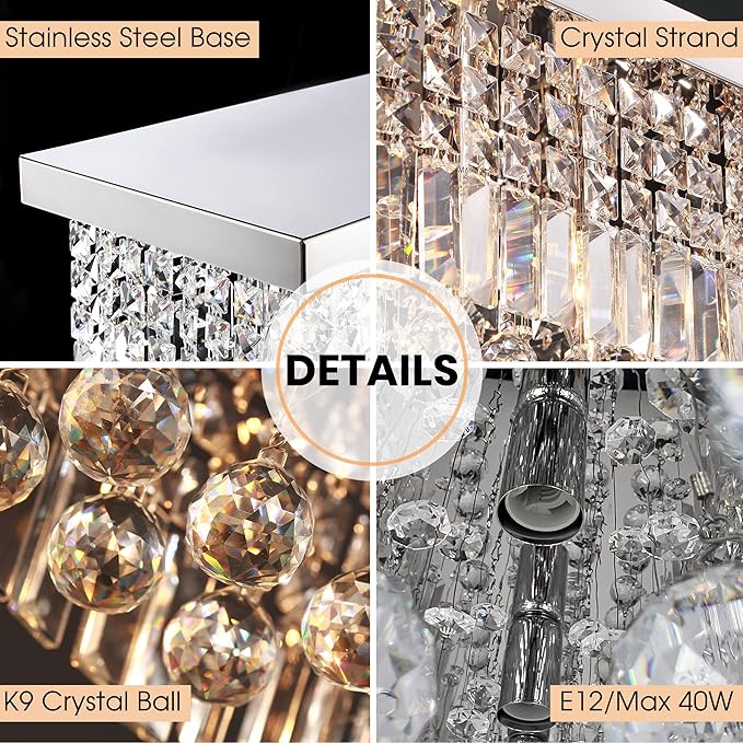 7PM Chandeliers for Dining Room, Crystal Ceiling Light Rectangle Crystal Chandelier Flush Mount for Living Room 40"x10"x10"