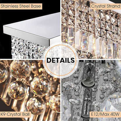 7PM Chandeliers for Dining Room, Crystal Ceiling Light Rectangle Crystal Chandelier Flush Mount for Living Room 40"x10"x10"