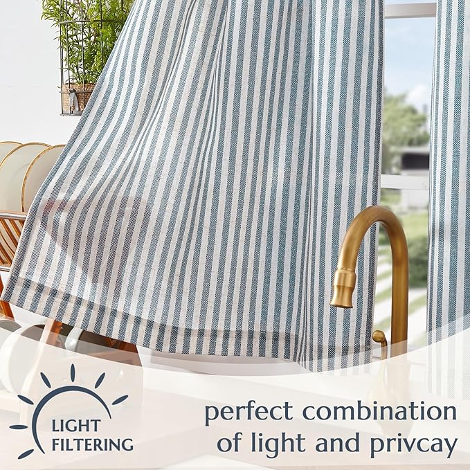 jinchan Striped Linen Kitchen Curtains 36 Inches Length Tier Curtains Farmhouse Modern Cafe Style Small Window Treatments Airy Light Filtering Rod Pocket for Living Room Bathroom 2 Panels Blue