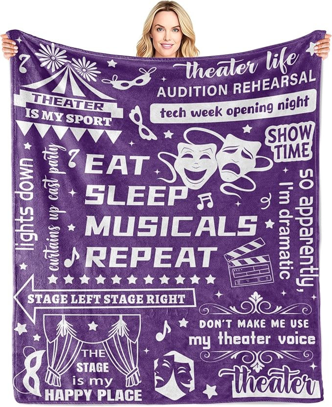 Theater Gifts Blanket 60"x50", Musical Theater Gifts, Gifts for Theatre Lovers, Broadway Musical Blanket for Women, Christmas Birthday Gift for Actors