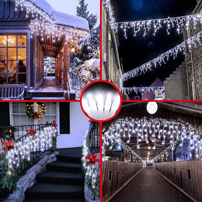 810LED 82ft Christmas Lights, 180Drops 12 Modes Cool White Christmas String Lights Outdoor Dimmable, Waterproof Christmas Decoration Fairy Lights with Timer for Indoor Eaves Party Patio Window Fence