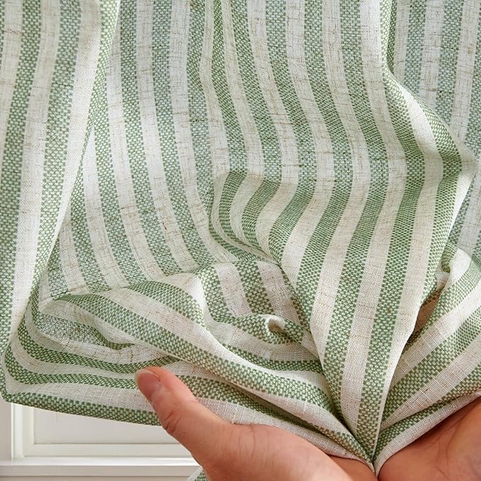 jinchan Striped Linen Kitchen Curtains 20 Inches Length Tier Curtains Farmhouse Modern Cafe Style Small Window Treatments Airy Light Filtering Rod Pocket for Living Room Bathroom 2 Panels Sage Green