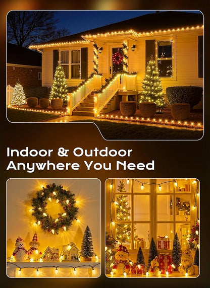 C9 Christmas Lights Outdoor, 33 FT 50 LED C9 String Lights, 8 Modes & Timer Connectable Waterproof for Christmas Tree light Indoor Outdoor Roofline Patio Outsie Yard Holiday Xmas Decoration Warm White