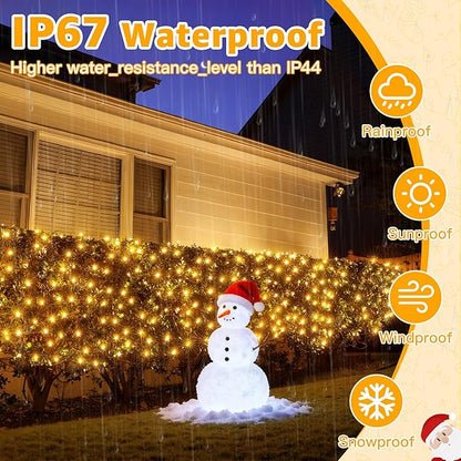 Ollny Net Lights Outdoor Mesh Light, 210LED 10x7ft Green Wire Christmas Net Lights, IP67 Waterproof, 8 Modes Plug in Bush Light for Tree Shrubs Outside Patio Decorations, Warm White