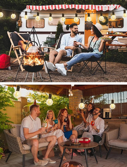 50FT Outdoor String Lights with G40 Globe Bulbs, Waterproof Patio Lighs with 27 Shatterproof LED Bulbs (2 Spares), Dimmable for Weddings, Backyard Parties, Porch Decor, Black Wire