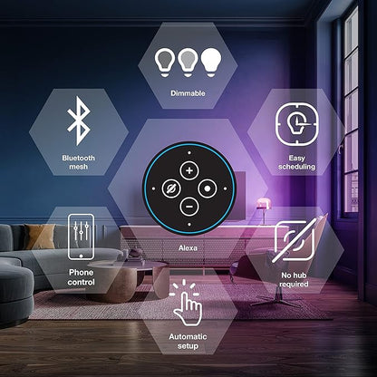 Sylvania Smart+ Bluetooth Mesh 60W Equivalent A19 LED Light Bulb, Full Color and Dimmable White, Compatible with Alexa, 2 Pack