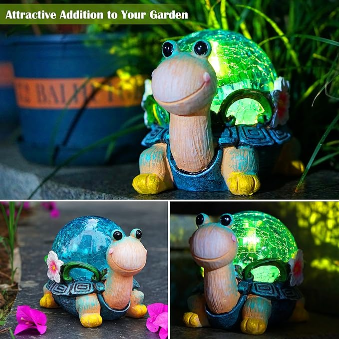 SunKite Garden Turtle Outdoor Statues Solar Garden Lights Resin Snail Figurine Garden Decorations for Patio Yard Lawn Ornament Housewarming Birthday Gift for Mom