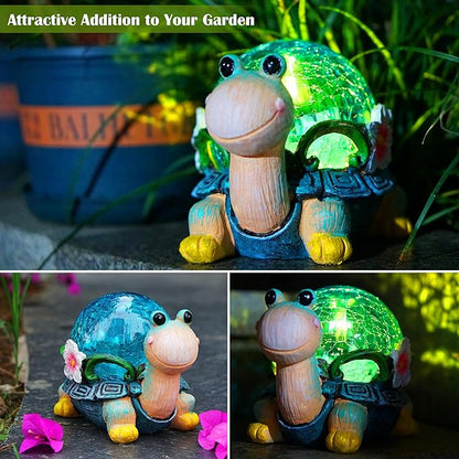 SunKite Garden Turtle Outdoor Statues Solar Garden Lights Resin Snail Figurine Garden Decorations for Patio Yard Lawn Ornament Housewarming Birthday Gift for Mom