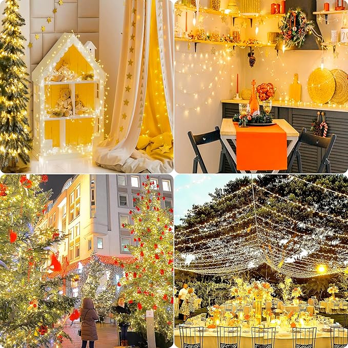 165 FT 500 LED Christmas Lights Outdoor Indoor, Plug in Warm White String Lights for Outside Waterproof, Connectable Clear Wire Twinkle Light for Christmas Tree Bedroom Classroom Party Decor