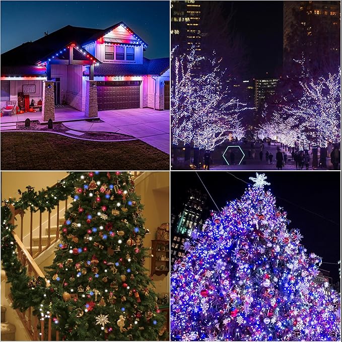 LAMPHOME 33ft Red White Blue String Lights, 100LED 4th of July Patriotic Fairy Lights Plug in,16 Lighting Modes with timer Starry Lights for Outdoor Tree Independence Day Memorial Day tree Party Decor