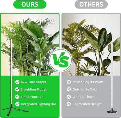 Standing Grow Light for Indoor Plants with Timer,42W Full Spectrum Vertical Grow Lights for Indoor Plants,4FT T8 243LED Plant Lights for Indoor Growing with On/Off Timer Function, 2 Pack