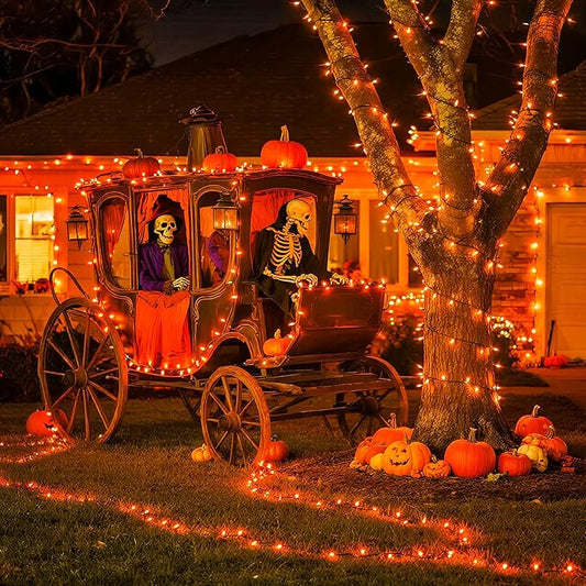 JMEXSUSS 200 LED Orange Halloween Lights Outdoor, 66ft Connectable Halloween String Lights Plug in, 8 Modes Orange Light for Tree Outside Indoor Xmas Party Garden Fence Patio Porch Decor
