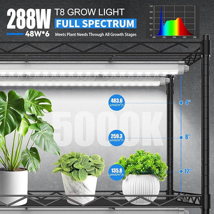 JESLED 4FT Waterproof Grow Lights for Indoor Plants, Sunlight Full Spectrum 5000K LED for Seed Starting, Seedling & Vegetables, 288W(6 X 48W,1800W Equiv), Linkable Grow Light Strip with Switch, 6P