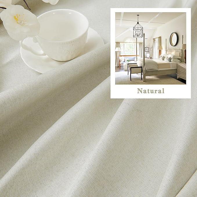 DUALIFE 132 Inch Natural Linen Blackout Curtains 11 FT Long for Hall Ceiling Back Tab Loop Pocket Curtains Pinch Pleated Drapes for Patio Sliding Glass Door,W50 x L132,2 Panels Natural Birch Color