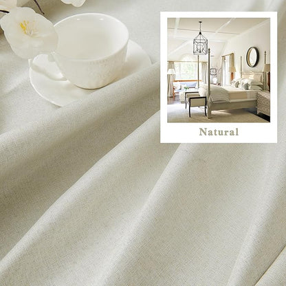 DUALIFE 132 Inch Natural Linen Blackout Curtains 11 FT Long for Hall Ceiling Back Tab Loop Pocket Curtains Pinch Pleated Drapes for Patio Sliding Glass Door,W50 x L132,2 Panels Natural Birch Color