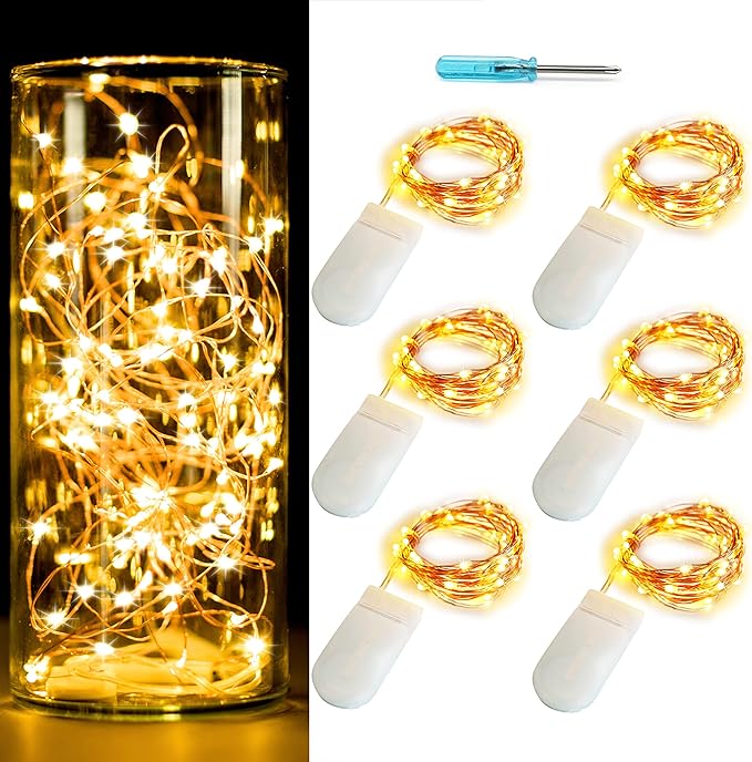 6 Pack Fairy Lights Battery Operated No Remote LED Starry String Lights 30 Micro Starry LEDs on 10ft Copper Wire Light for DIY Wedding Centerpiece Table Decorations (Copper Warm White)