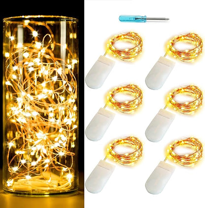 6 Pack Fairy Lights Battery Operated No Remote LED Starry String Lights 30 Micro Starry LEDs on 10ft Copper Wire Light for DIY Wedding Centerpiece Table Decorations (Copper Warm White)