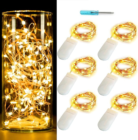 6 Pack Fairy Lights Battery Operated No Remote LED Starry String Lights 30 Micro Starry LEDs on 10ft Copper Wire Light for DIY Wedding Centerpiece Table Decorations (Copper Warm White)