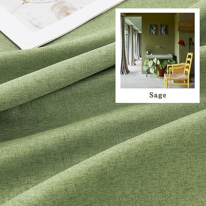 DUALIFE Back Tab Curtains 132 Inch Length-Pocket Hook Belt Linen Long Drapes for High Ceiling Loft Living Room Thermal Insulated Light Blocking Drapes for Bedroom 2 Panels Set 50X132 Inches Sage Green