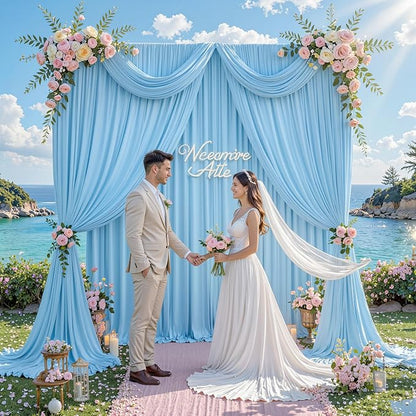 10 ft x 10 ft Wrinkle Free Baby Blue Backdrop Curtains for Baby Shower Parties, Polyester Light Blue Photo Backdrop Drapes for Birthday Wedding Party Gender Reveal Photography