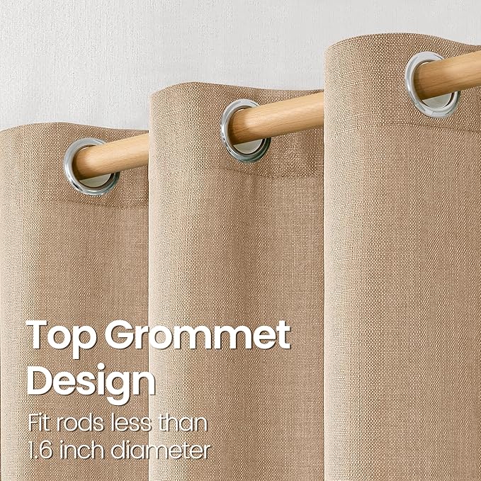 BGment Curtains 72 Inches Long for Living Room, Flax Linen Curtains Burlap Textured Thick Light Filtering Privacy Grommet Window Curtain Drapes for Bedroom, 2 Panels, 52 x 72 Inch, Tan