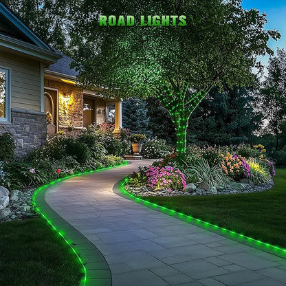 JMEXSUSS 2 * 200 LED Green Solar Rope Lights, 66ft IP 65 Waterproof Solar String Light Outdoor, 8 Modes Christmas Lights for Camp Trampoline Ladder Slide Tent (Pack of 2)