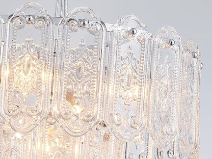 5-Lights Luxury Glass Chandeliers, Mid-Century Modern Chandeliers for Dining Room, D18.5'' × H18.9'', Adjustable Height (18.9"~51.2"), Chrome Finish Frame & Double Figured Glass Shade