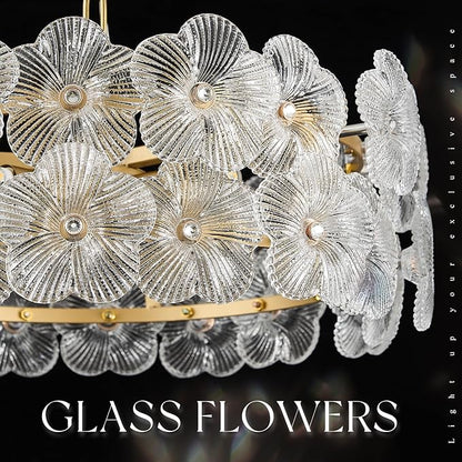 14" Clear Flower Glass Chandelier Elegant 4 Lights Modern Gold Pendant Lighting Fixture for Kitchen Island Dining Room Bedroom Entryway Hallway, G9