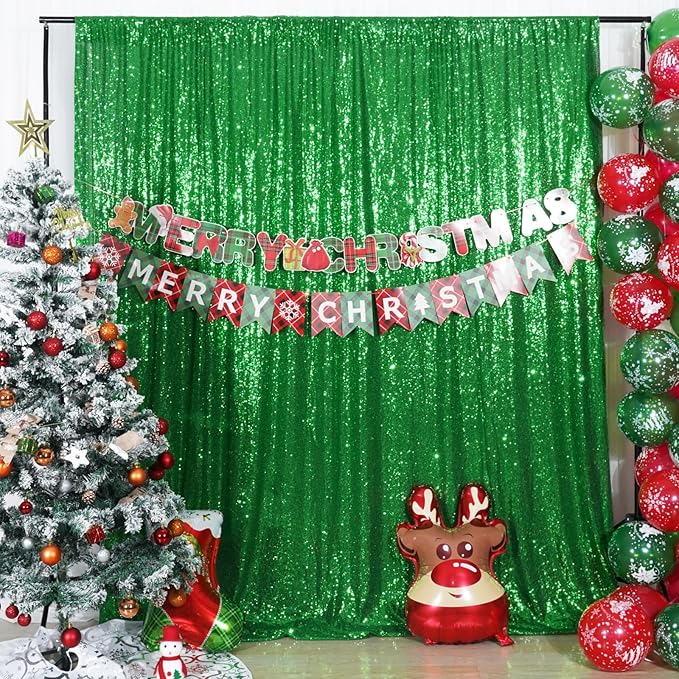 Poise3EHome Green Sequin Backdrop, 6FT x 8FT Sequin Photography Backdrop Curtain for Christmas St. Patrick's Day Party Decoration