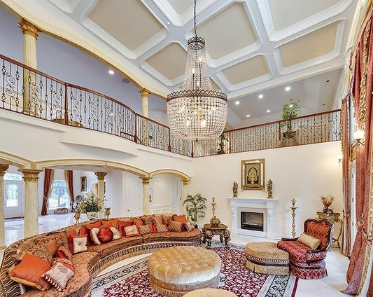 Wellmet Crystal Chandelier Lights, 12 Lights French Empire Chandelier Lighting High Ceiling Hanging Pendant Light Fixture for Dining Living Room Foyer Kitchen Bedroom, Antique Bronze 25.38'' W