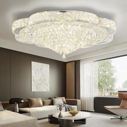 Modern Crystal Chandelier for Living Room 40in Chrome Crystal Raindrop Ceiling Light for Room Bedroom LED Dimmable 3000-6000K