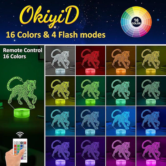 Cheetah Gifts for Boys,Cheetah 3d Night Light with 16 Colors Remote Control,Leopard lamp for Kids Room Wild Animal Themed Decor Birthday Gifts