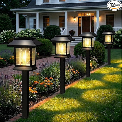 Benany Solar Outdoor Lights, 12 Pack Solar Pathway Lights Waterproof, Landscape Lighting for Path Walkway Lawn Garden Yard Outside Décor, Black