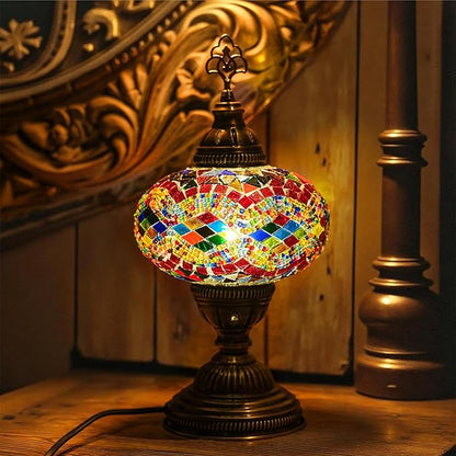 Moroccan Turkish Lamp – Colorfull Mosaic Glass Bedside & Desk Light, Handcrafted Vintage Home Decor with E12 Socket