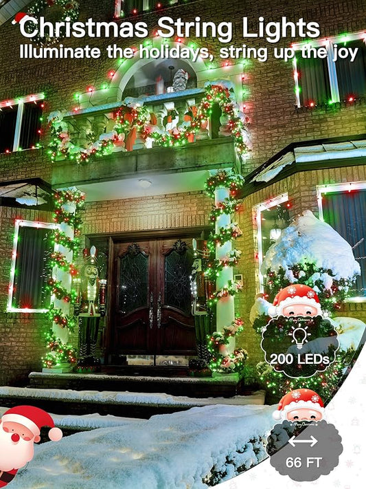 Guhope Christmas Lights 66FT 200 LED, Christmas Tree Light with 8 Lighting Modes, Outdoor Waterproof String Lights with Remote and Timer, Fairy Light for Holiday Decor (Red and Green)