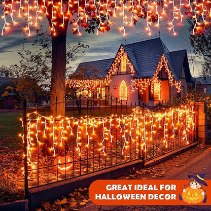 JMEXSUSS Orange Christmas Lights Outdoor, 800 LED Orange Icicle Lights Outdoor Waterproof, 8 Modes String Light Plug in for Fireplace Tree Garden Patio Thanksgiving Fall Halloween Decor