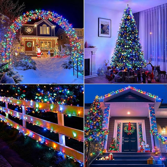 197FT 600 LED Christmas Lights Outdoor, Multicolored Christmas Tree Lights Plug in, 8 Modes Twinkle String Light for Bedroom Wedding Party Ceiling Xmas Home Decorations