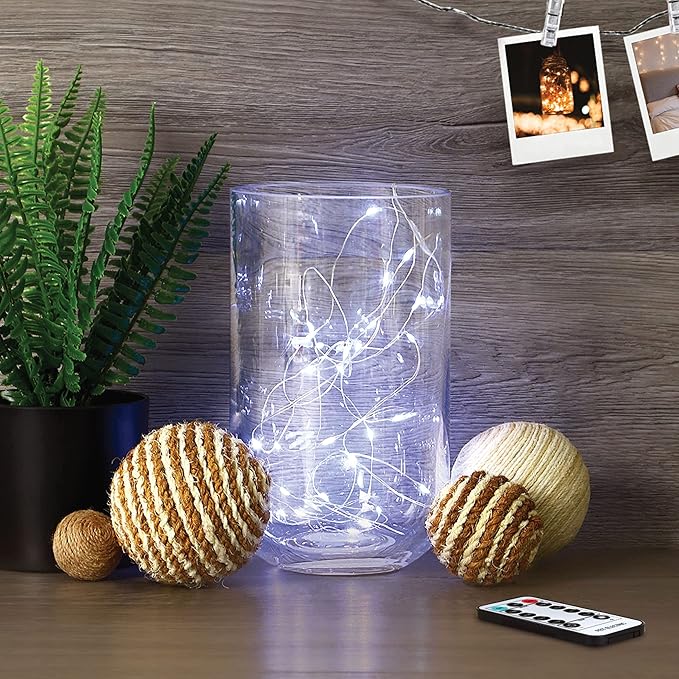 Feit Electric Fairy Light LED 10 Foot Red, Green, Blue Strand, Powered by Three AA Batteries or USB, 10ft Ultra Thin Silver-Wire Creates a Magical Red, Green, Blue Glow