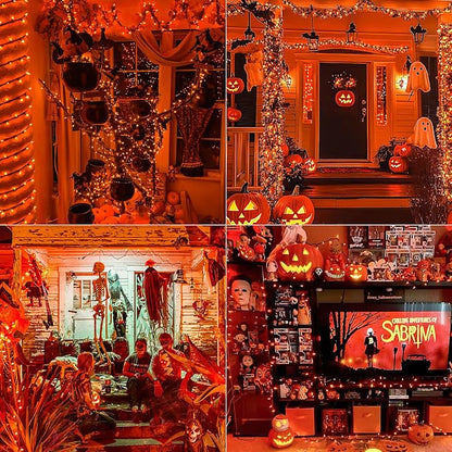 YOUNGAR Orange Halloween Lights, Clear Christmas Lights Outdoor,13FT 50 Approved Christmas String Light with Brown Wire,Incandescent Mini Light Plug in for Indoor Tree Patio Garden Xmas Decor