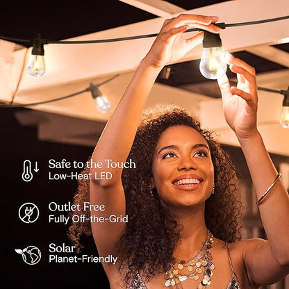 Brightech Ambience Pro Solar Powered Outdoor String Lights, 27ft Remote Control Commercial Grade Waterproof Patio Lights, 12 Edison Bulbs, Shatterproof LED String Lights for Outside - 1W Soft White