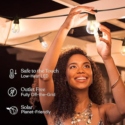 Brightech Ambience Pro Solar Powered Outdoor String Lights, 48ft Remote Control Commercial Grade Waterproof Patio Lights, 15 Edison Bulbs, Shatterproof LED String Lights for Outside - 1W Soft White