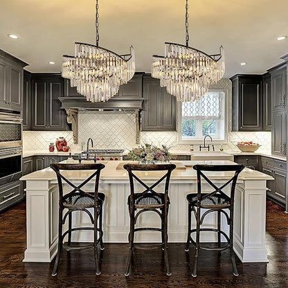 TOCHIC Modern Black Crystal Chandelier for Dining Room, 24" 7-Light Farmhouse Ceiling Light Fixture with Spiral Design, Pendant Light Fixtures for Living Room, Entryway, Foyer, Kitchen Island