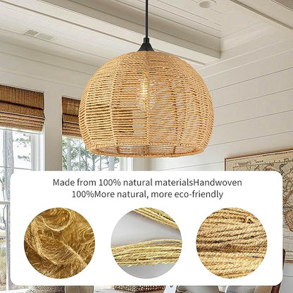 Wicker Pendant Lights 12.2" Hemp Rope Woven Pendant Light Woven Light Fixture Boho Chandelier Light Fixture Boho Chandelier Fixture Wicker Chandelier for Dining Room Kitchen Island