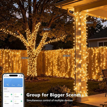 BrizLabs Smart Christmas Lights, 66FT 200 LED Warm White Christmas Fairy Lights with App/Voice Control, Multiple Modes with Playlist Function, Dimmable Light String, Music Sync Party Light Green Wire