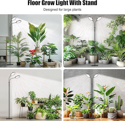 Plant Light for Indoor Plants, Red &White Light Full Spectrum Grow Lamp with Height Adjustable and Stand for Growing Large Tall Plants, Floor LED Grow Lamp with 4/8/12/18 Hour Timer &10 Dimming