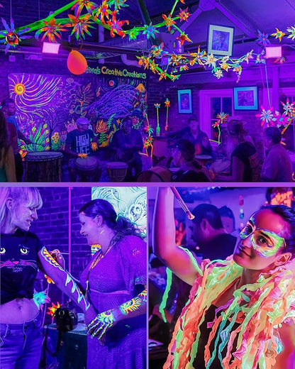 THECHAM 100W LED Black Lights IP66 Waterproof Black Light Outdoor with 5.9ft Plug+Switch,Flood Blacklight for Halloween Glow in The Dark Party Stage Light Neon Glow Birthday 2 Pack