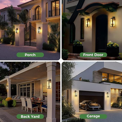 DORESshop 18 Inch Dusk to Dawn Outdoor Wall Lights, 2-Light Black Outdoor Wall Sconce Lantern with Clear Glass Shade, Tall Transitional Exterior Light Fixtures for Porch, Garage, ETL Listed, 2 Pack