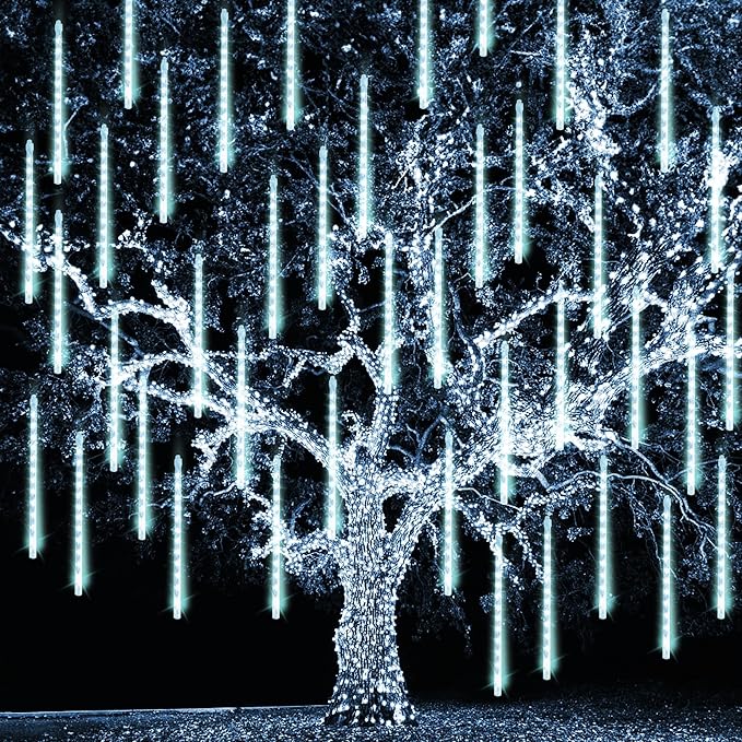 TW SHINE Christmas Meteor Shower Lights Outdoor, 864 LED 12" 24 Tubes Waterproof Christmas Lights Outdoor Plug in, Snow Falling Rain Icicle Xmas Light Decorations, White