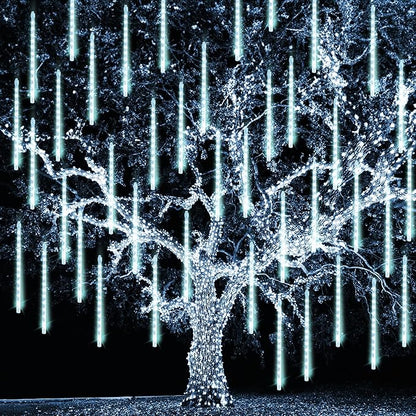TW SHINE Christmas Meteor Shower Lights Outdoor, 864 LED 12" 24 Tubes Waterproof Christmas Lights Outdoor Plug in, Snow Falling Rain Icicle Xmas Light Decorations, White