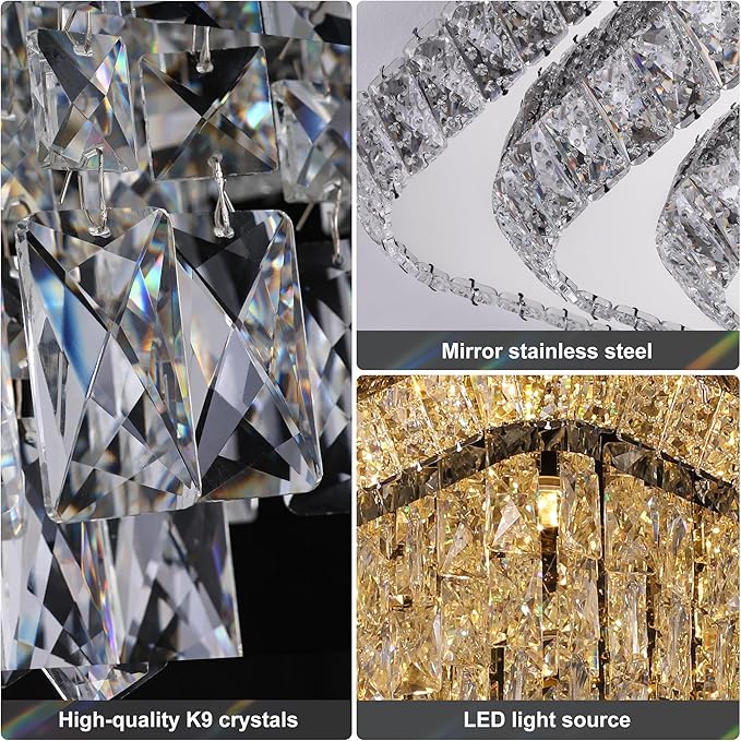 Miuyhji Elegant LED Crystal Raindrop Ceiling Light, 30 Inch Square Flush Mount Chandelier with Remote for Living Room Kitchen Island Bedroom Hallway Entryway Foyer (Dimmable)